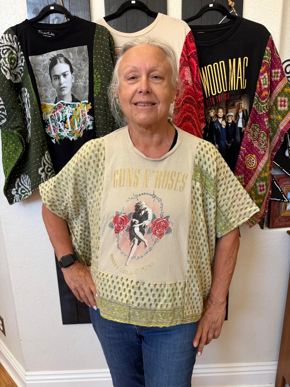 Guns N Roses Upcycled Kantha Tunic Top Shirt OS Handmade Boho